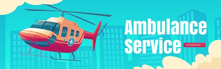 Ambulance service web banner with medic helicopter