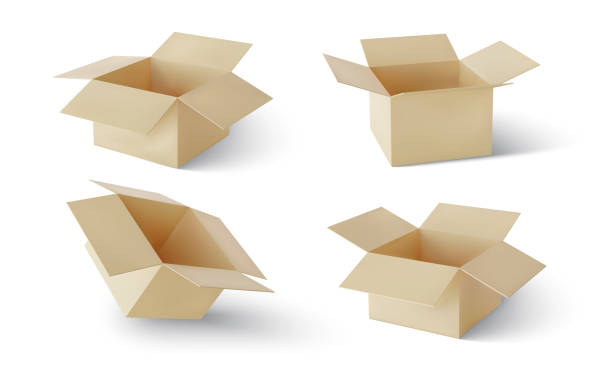 istock Set of realistic cardboard brown delivery boxes with shadow isolated on white background. Vector illustration 1338620155