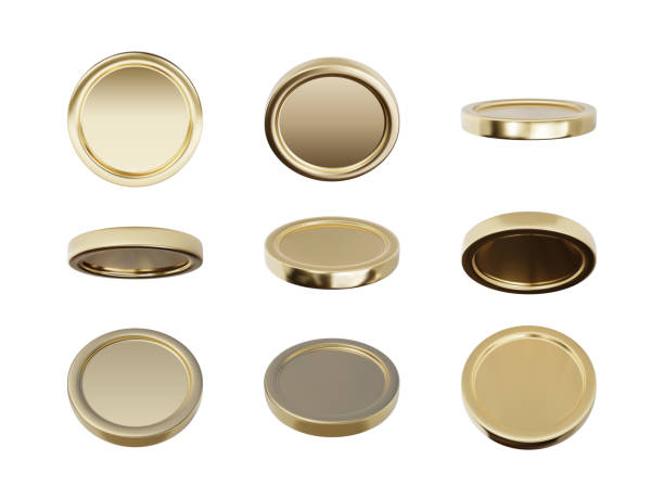 istock Empty 3d gold coins set isolated on white background in different positions. Rain of golden coins. Falling or flying money. Bingo jackpot or casino poker or win element. Cash treasure concept. Vector illustration 1338620218