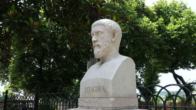 Close-up of Pythagoras bust sculpture in Rome, Italy
