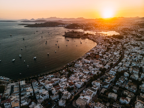 Aerial View Sunset in Bodrum Bays