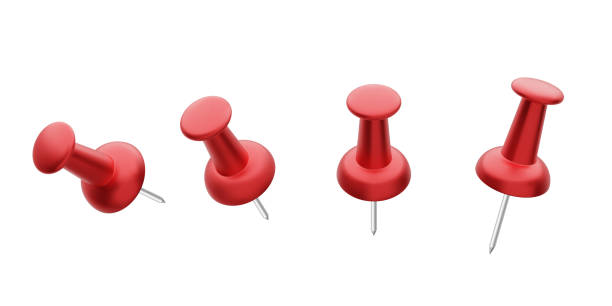 istock Collection of various red push pins isolated on white background. Set of thumbtacks. Top view. Close up. Vector illustration. 1338622214