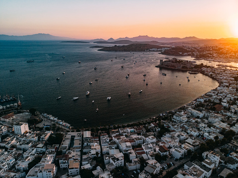Aerial View Sunset in Bodrum Bays