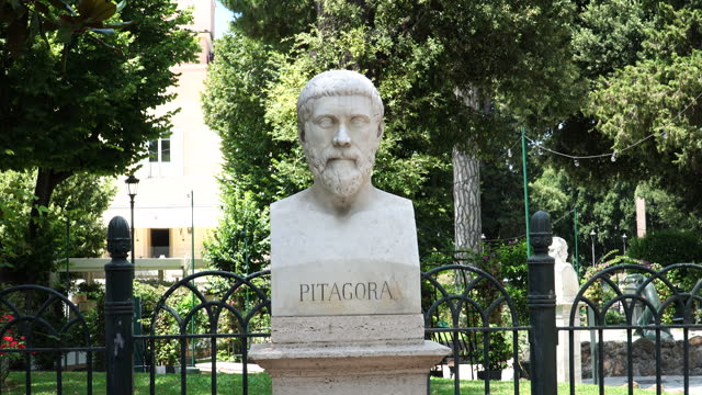 Close-up of Pythagoras bust sculpture in Rome, Italy
