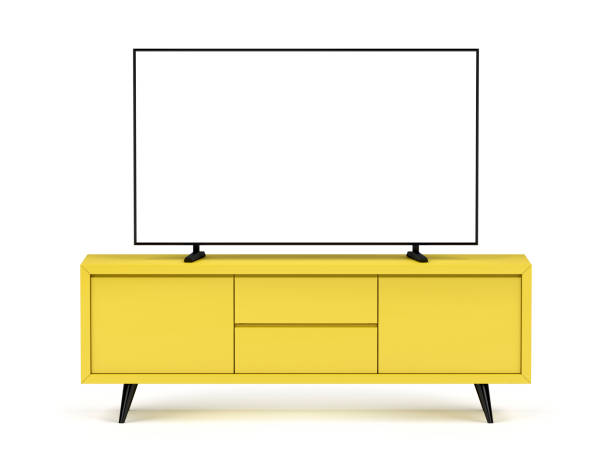 istock Yellow tv cabinet with flat screen tv 1338622847