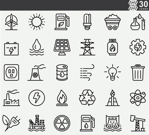 symbole für strom- und energieleitungen - benzin sparen stock-grafiken, -clipart, -cartoons und -symbole