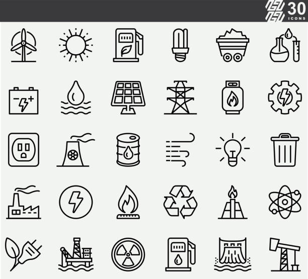 ilustrações, clipart, desenhos animados e ícones de ícones da linha de energia e energia - sun sunlight symbol flame