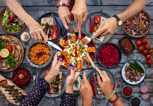 many types of kebab on the table like adana kebab. - lebanese culture imagens e fotografias de stock