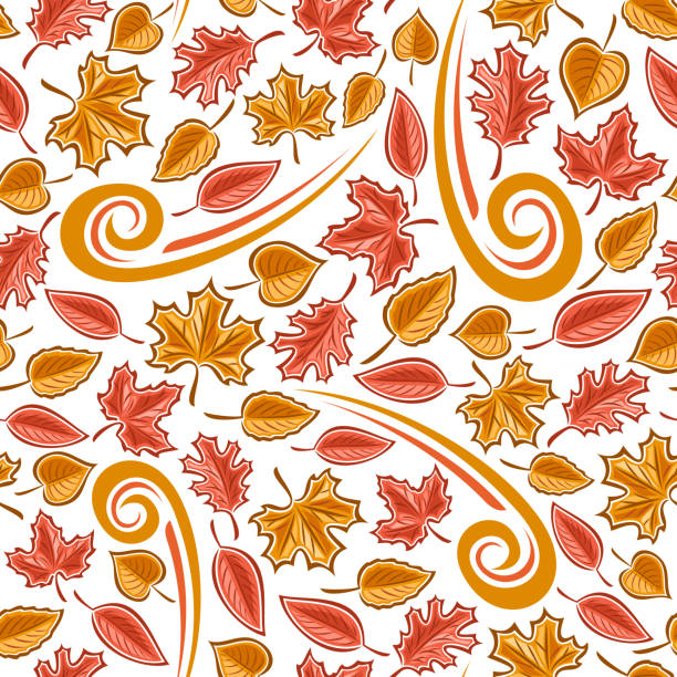 illustrations, cliparts, dessins animés et icônes de vector leaves seamless pattern - september wind november chestnut