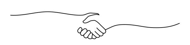uścisk dłoni, umowa, baner wprowadzający narysowany ręcznie pojedynczą linią - handshake stock illustrations