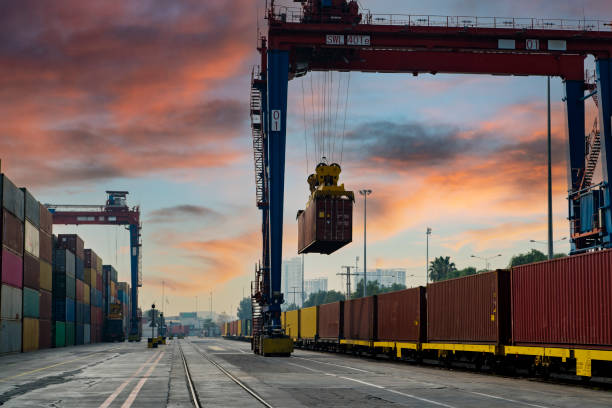 istock Freight train in a commercial port. 1338633875