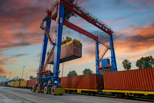 istock Freight train in a commercial port. 1338634017