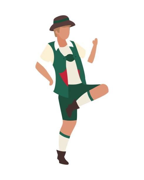 illustrations, cliparts, dessins animés et icônes de danse homme en lederhosen personnage vectoriel de couleur semi-plate - lederhosen oktoberfest beer dancing