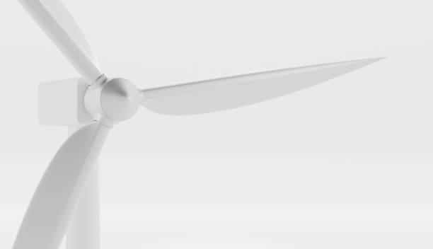 Wind turbine closeup angle view, 3d render. Realistic illustration mockup of windmill with long vanes isolated on white background. Alternative renewable power generation, green energy concept vista de ángulo de primer plano de la turbina eólica renderizado 3d. maqueta de ilustración realista de molino de viento con paletas largas aisladas sobre fondo blanco. generación alternativa de energía renovable, concepto de energía verde