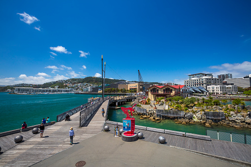 Wellington, New Zealand - 08 January 2015: New Zealand’s capital city Wellington waterfront on a sunny summer day.