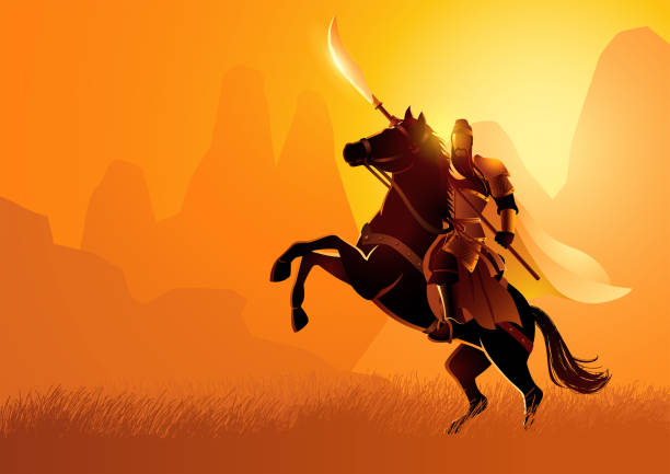 Ancient Chinese warrior Guan Yu Vector illustration of ancient warrior series, Guan Yu was a Chinese military general serving under the warlord Liu Bei during the late Eastern Han dynasty of China ancient chinese weapons stock illustrations