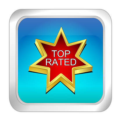 glossy blue red top rated button - 3D illustration