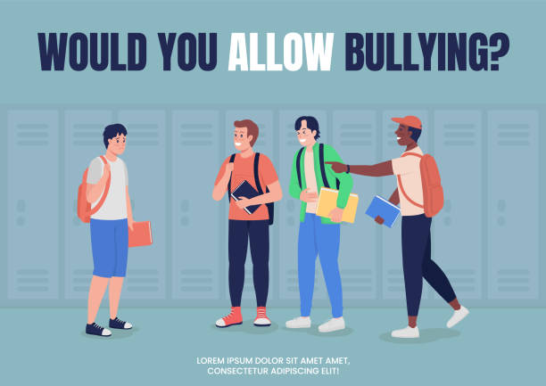 illustrations, cliparts, dessins animés et icônes de campagne anti-intimidation pour le modèle vectoriel plat d’affiche scolaire - harcelement scolaire