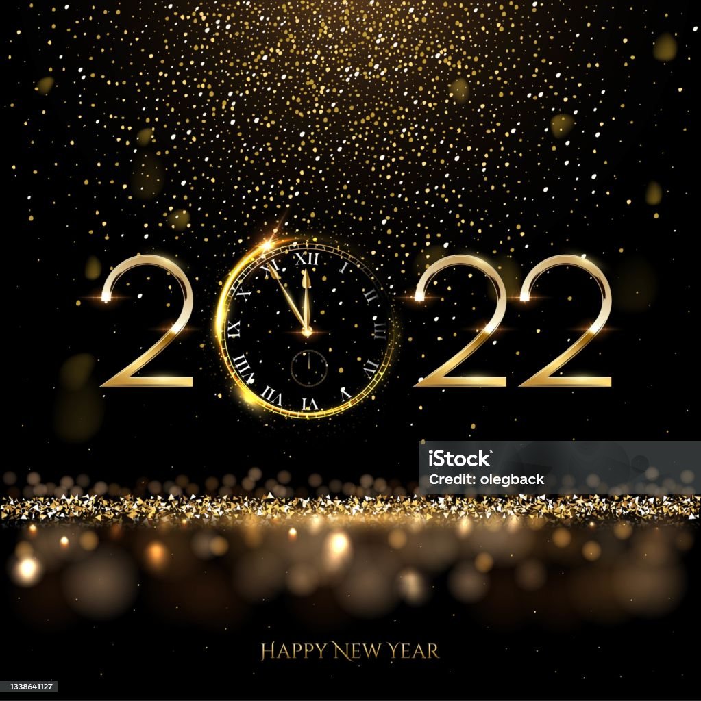 Happy New Year 2022 Background Gold Shining In Light With Sparkles  Celebration Greeting Festive Card Vector Illustration Merry Christmas  Holiday Modern Poster Or Wallpaper Design Stock Illustration - Download  Image Now - iStock