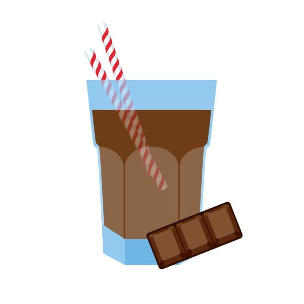 ilustrações de stock, clip art, desenhos animados e ícones de glass of chocolate milk with straw icon vector - malt white background alcohol drink