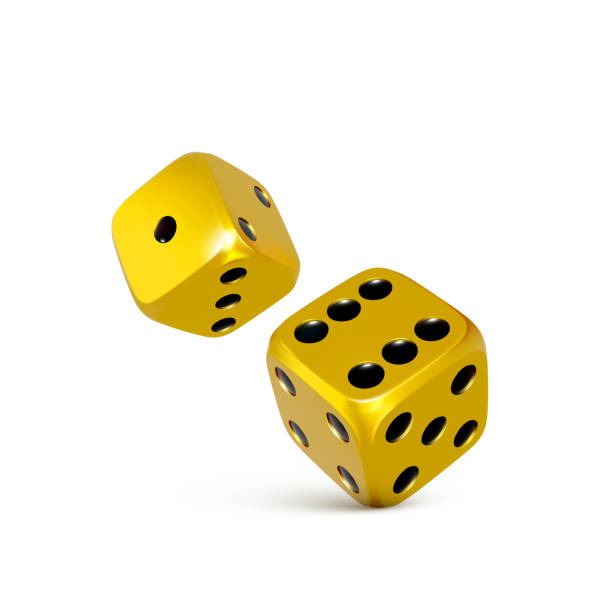 istock Golden 3d dice. Play casino tossing craps template for banner. Vector 1338641970