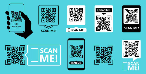 illustrazioni stock, clip art, cartoni animati e icone di tendenza di scansione del codice qr per smartphone. set vettoriale di frame con codice qr. modello scansionami codice qr per smartphone. codice qr per app mobile, pagamento e telefono. scansionami il tag del telefono. illustrazione vettoriale. - coding qr code two dimensional shape bar code