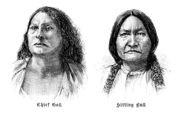 вождь сидящий бык и галл лакота коренные американцы 1891 - chief sitting bull stock illustrations