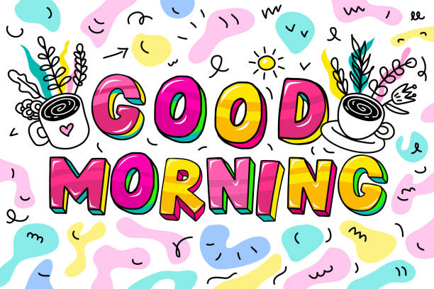 Good Morning Lettering Letters In Comic Style With Cup Of Coffee