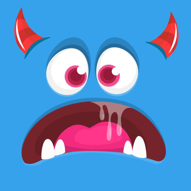 istock Funny cartoon monster character face expression. Illustration of cute and happy mythical alien creature. Halloween design 1338649114