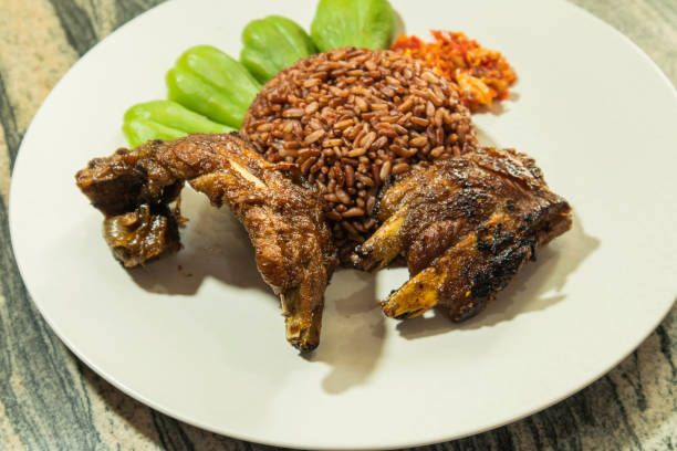 istock Brown rice, grilled pork ribs and vegetables 1338650972