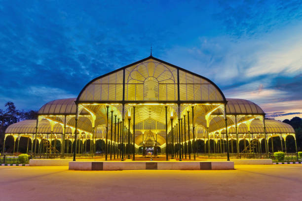 Bangalore India, night city skyline at Lalbagh Park glass house Bangalore India, night city skyline at Lalbagh Park glass house bangalore stock pictures, royalty-free photos & images