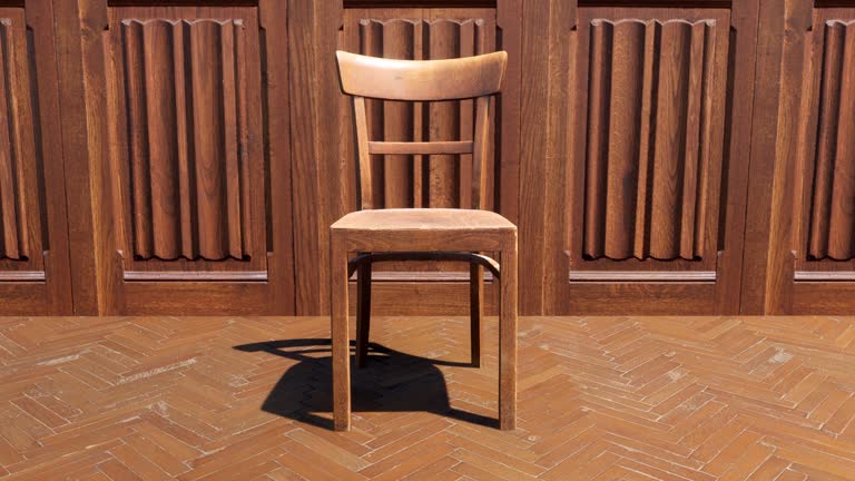 An abstract concept of an old timber chair's shadow moving around itself