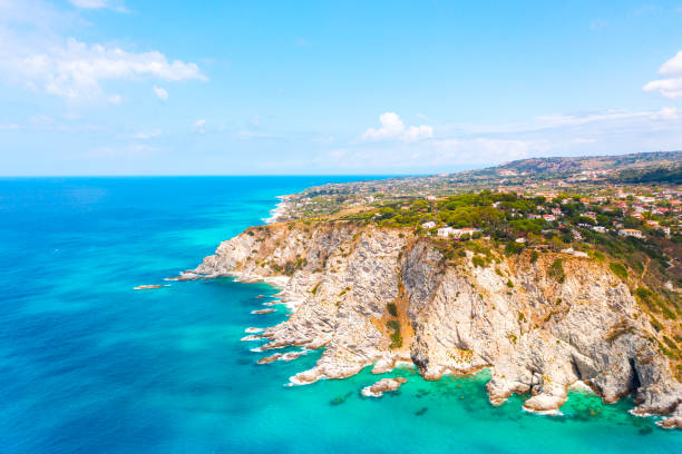 Aerial view of the stunning seacoast of Capo Vaticano, Calabria - Italy Aerial view of the stunning seacoast of Capo Vaticano, Calabria - Italy calabria stock pictures, royalty-free photos & images