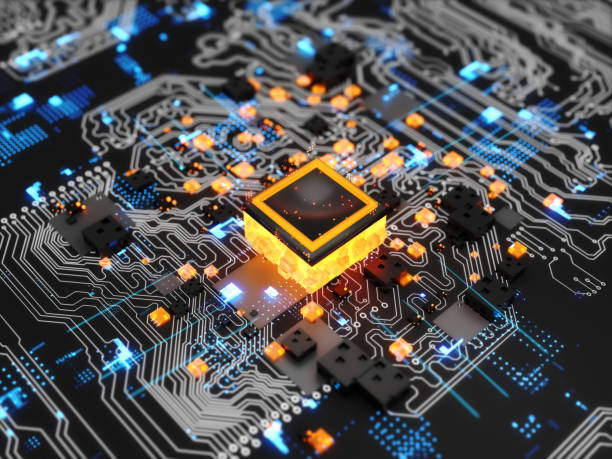 인공 지능을 갖춘 미래지향적인 하이테크 컴퓨터 네트워크 개념 - computer chip 뉴스 사진 이미지