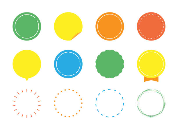 Illustration set of frames for circles, round shapes, callouts, headings, points, labels. Illustration set of frames for circles, round shapes, callouts, headings, points, labels. (painted, colorful version) リボン stock illustrations