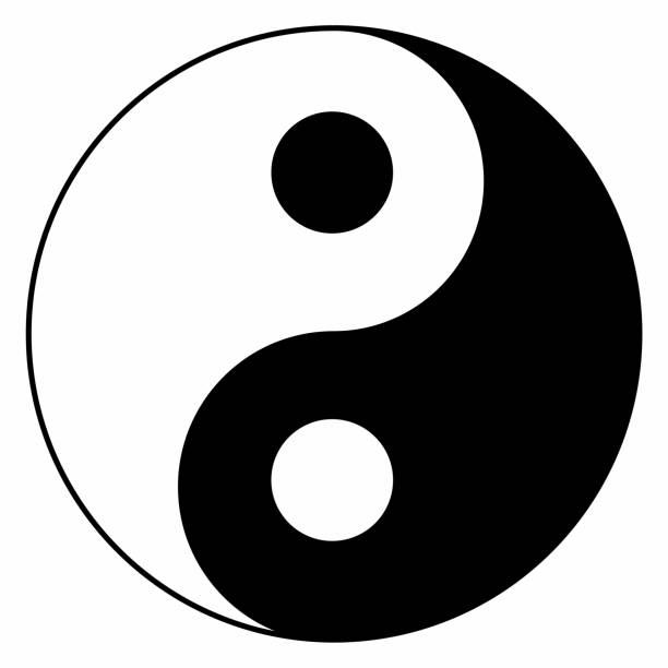 yin yang symbol. taoismus. philosophie. chinesische kultur. schwarze und weiße farben. vektorbild, isoliert auf weißem hintergrund. - taoismus stock-grafiken, -clipart, -cartoons und -symbole