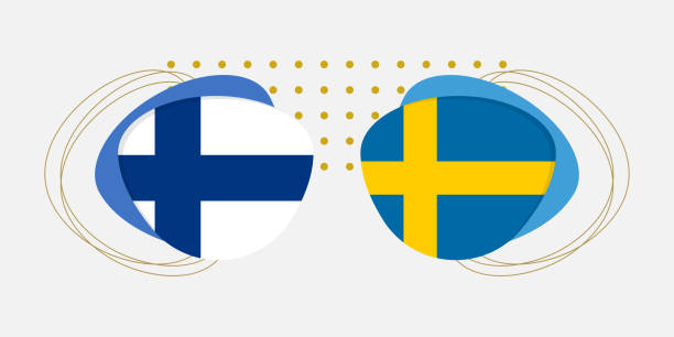 ilustraciones, imágenes clip art, dibujos animados e iconos de stock de banderas de finlandia y suecia. símbolos nacionales suecos y finlandeses con fondo abstracto y formas geométricas. ilustración vectorial. - sweden flag day abstract