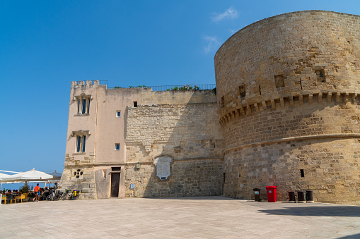 Otranto, Apulia, Italy - August, 17, 2021: view of the outer walls of Otranto Castle