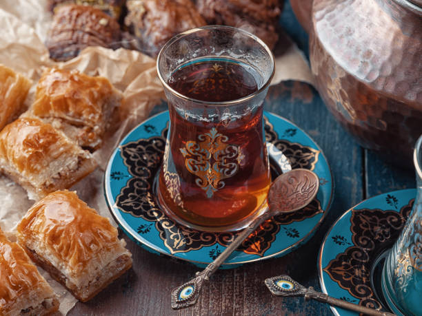 istock Tea and Turkish delights in oriental style 1338665849