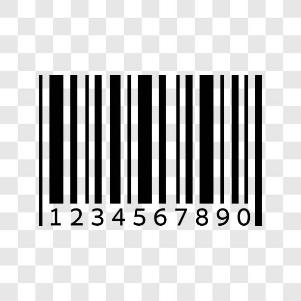 Barcode product unique identification system number icon. Black information symbol. Vector illustration isolated on transparent background. Barcode product unique identification system number icon. Black information symbol. Vector illustration isolated on transparent background. bar code stock illustrations