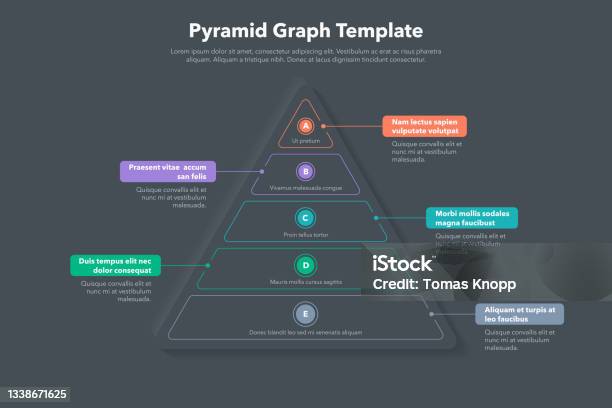 Pyramid Graph Template With Five Colorful Steps Dark Version Stock ...