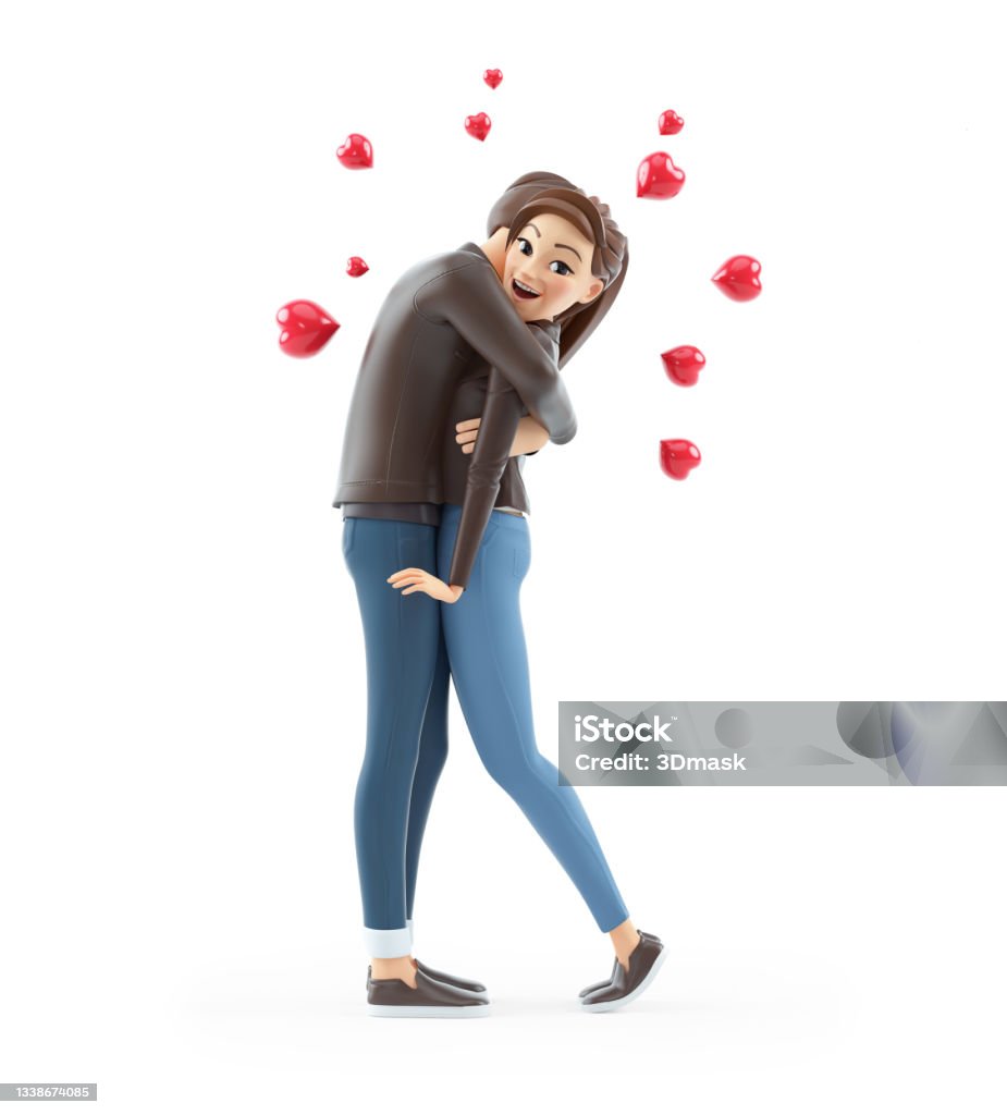 3d Cartoon Couple In Love Hugging Stock Photo - Download Image Now - Three  Dimensional, Family, Child - iStock