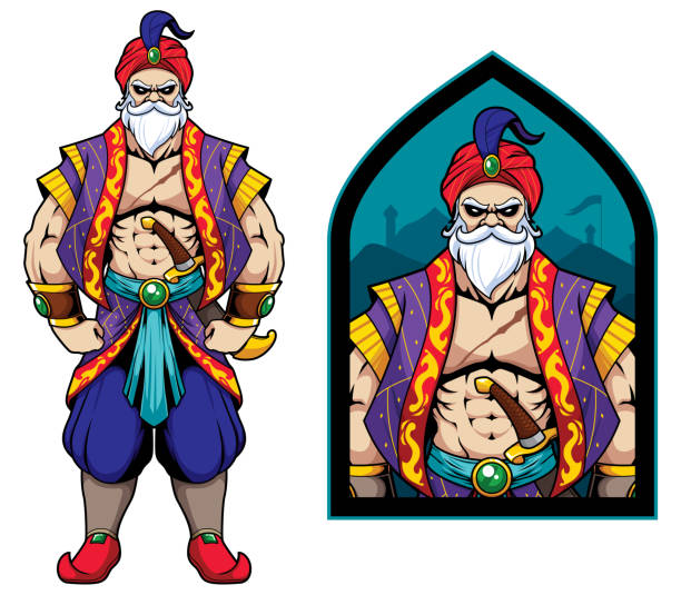 Sultan King Mascot Mascot illustration with mighty sultan on white background. sultan stock illustrations