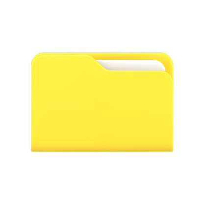 Yellow business folder 3d icon. Volumetric plastic file with documentation. Stored working data in special directory. Information online portfolio for presentation. Isolated realistic vector