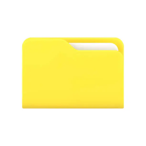 Vector illustration of Yellow business folder 3d icon. Volumetric plastic file with documentation