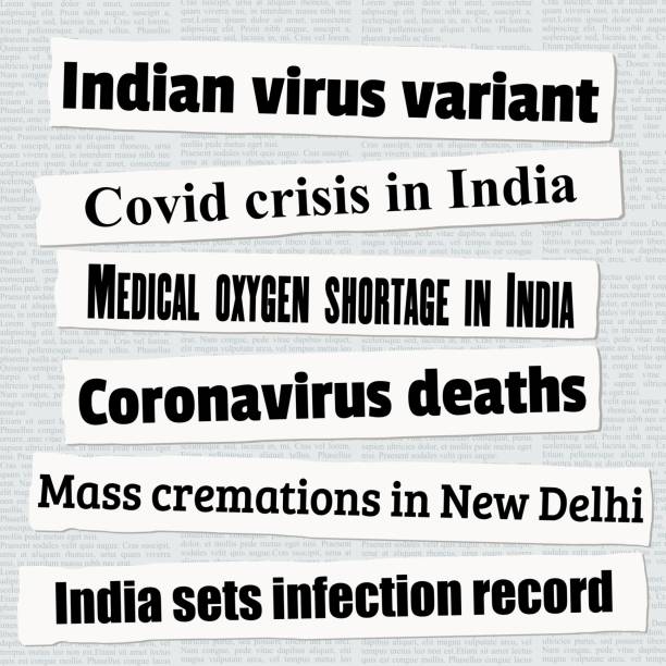 Coronavirus epidemic in India headlines India coronavirus epidemic news titles. Covid-19 pandemic press headlines concept illustration. newspaper titles stock illustrations