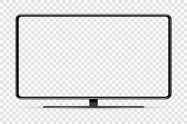 ilustrações, clipart, desenhos animados e ícones de monitor de quadro fino realista da moda simular com tela branca em branco isolada. png. ilustração vetorial. - monitor de computador