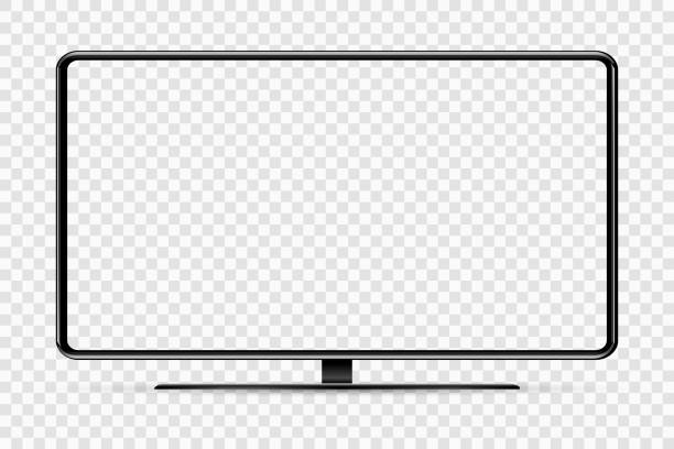 Trendy realistic thin frame monitor mock up with blank white screen isolated. JPG. Vector illustration. Trendy realistic thin frame monitor mock up with blank white screen isolated. JPG. Vector illustration. television set stock illustrations