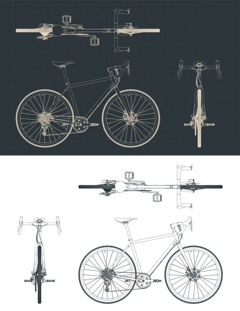 Gravel bike blueprints Stylized vector illustration of blueprints of gravel bike racing bicycle stock illustrations