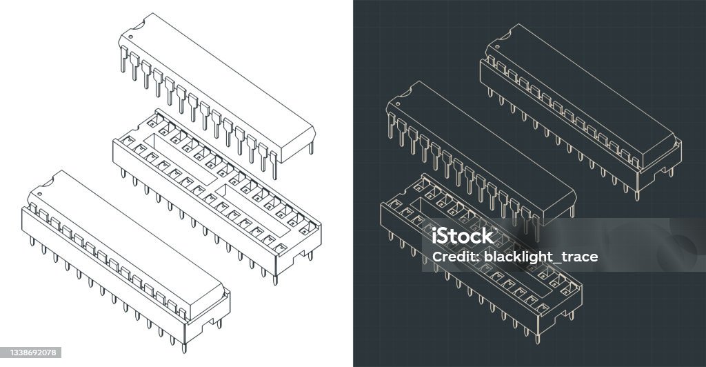 Microcontroller Blueprint Microcontroller And Dip Socket Isometric Blueprints Stock Illustration ...